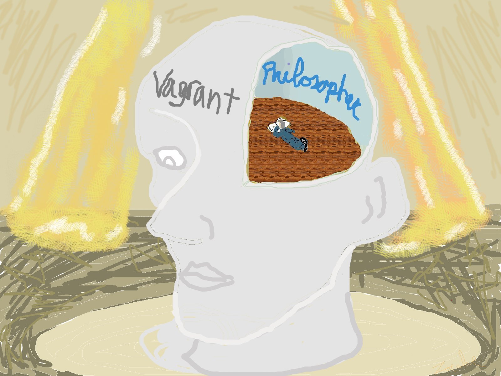 "Crusty obscene vagrant on the outside, smooth nutty philosopher on the inside"