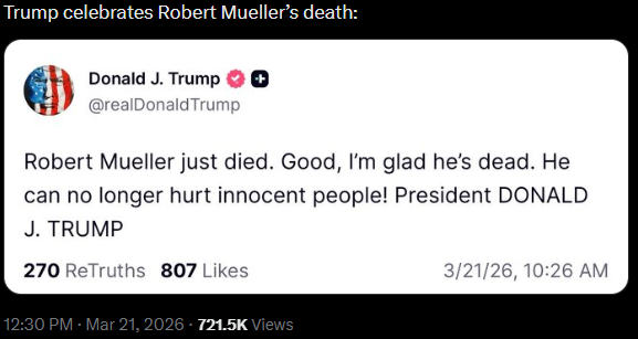 "Robert Mueller "Killed" by Bitchole Trump's Comment"